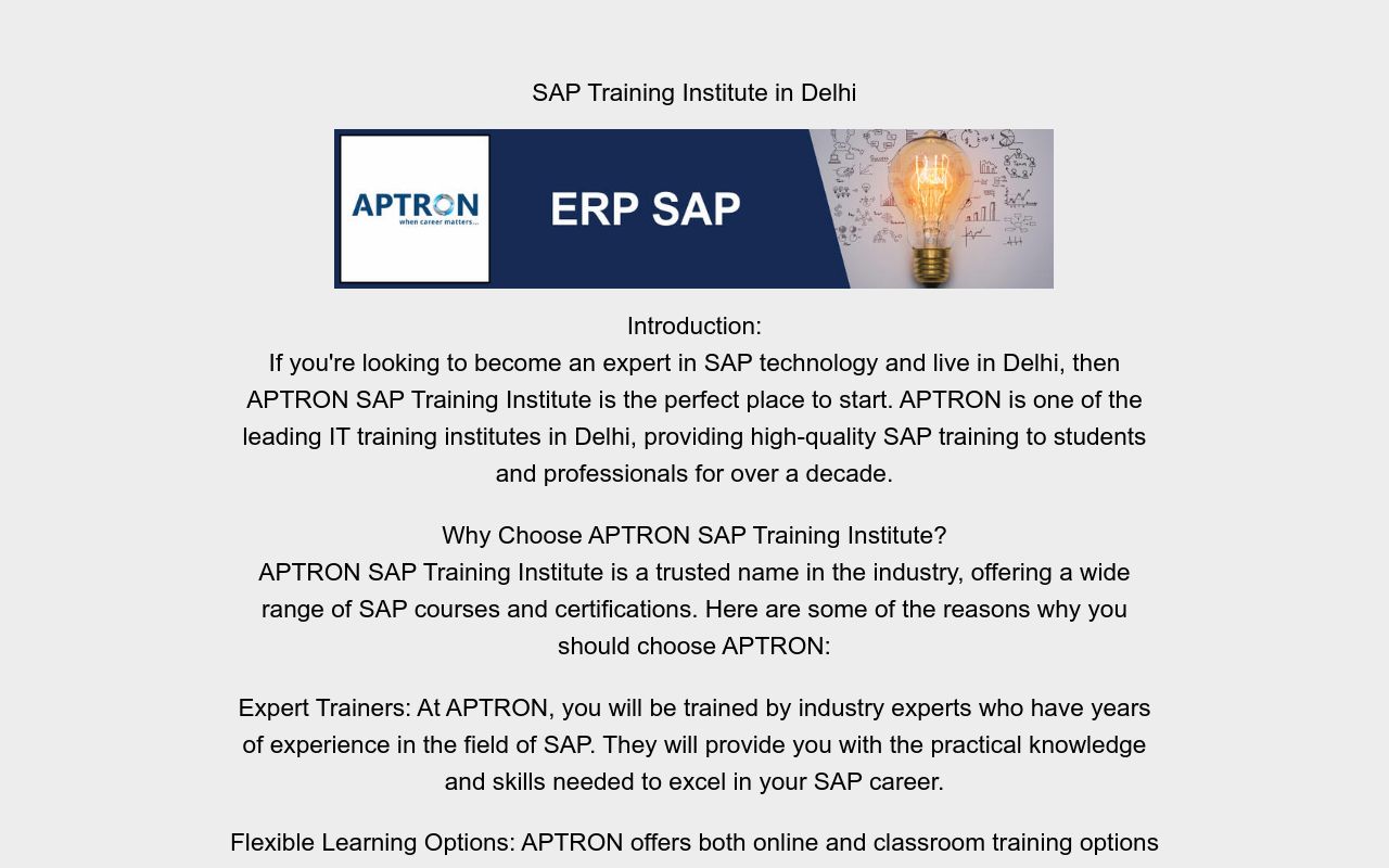 Sap training institute in aptron delhi
